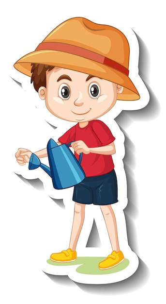 A boy holding watering can cartoon character sticker