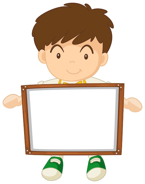 Boy holding white board