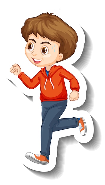 Free Vector a boy jogging cartoon character sticker