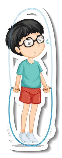 A boy jumping rope cartoon character sticker