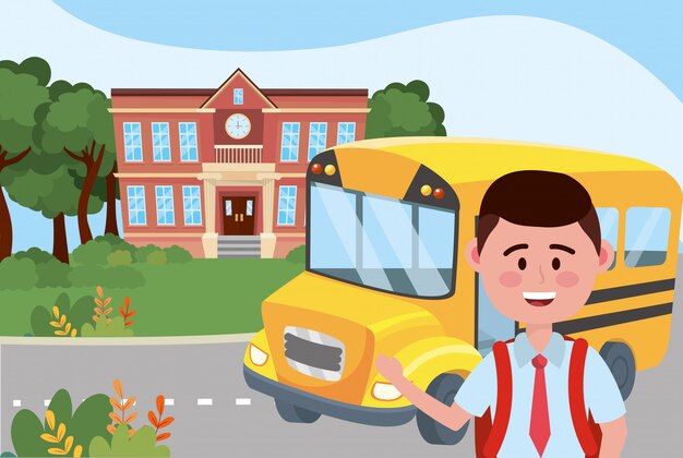 Boy kid and bus school 