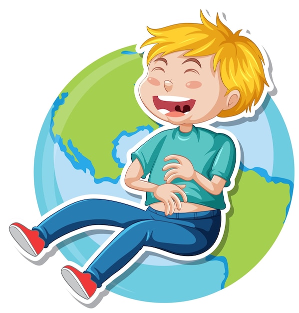 A boy laughing cartoon character