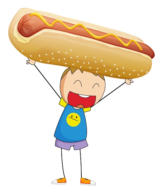 Boy lifting up giant hotdog