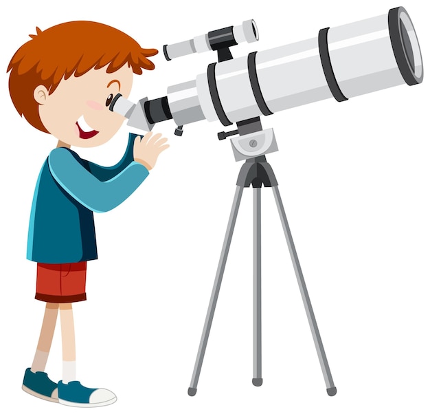 Boy looking through telescope