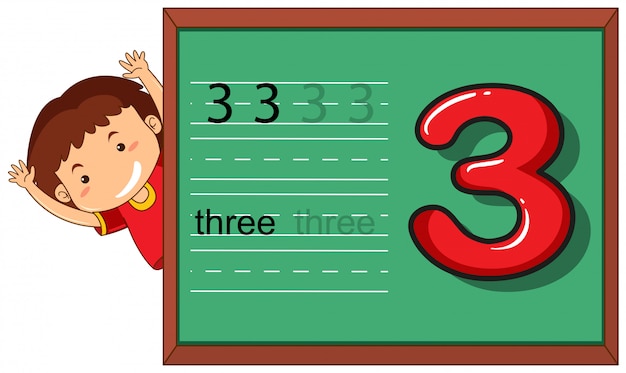 Free Vector boy on number three worksheet