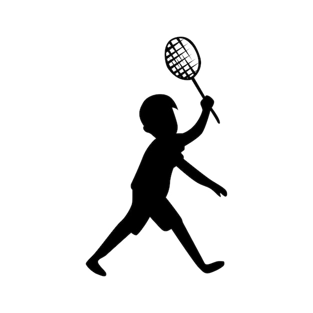 Boy playing badminton style silhouette logo