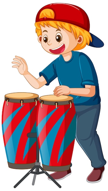 Free Vector a boy playing conga drum musical instrument