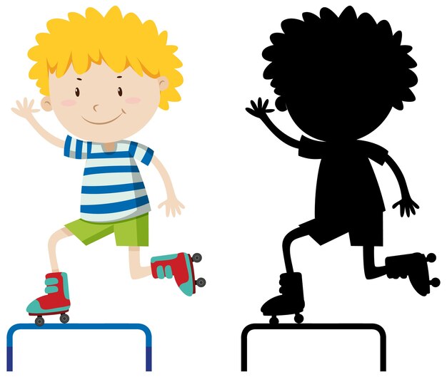 Boy playing roller skate in colour and silhouette