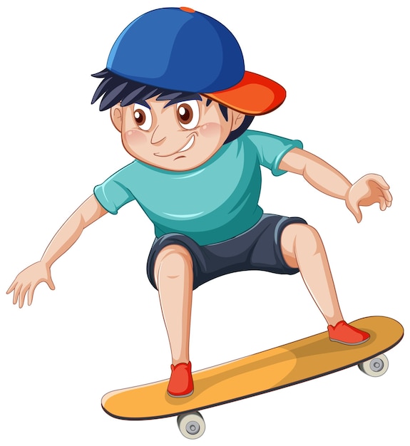 Free Vector a boy playing skateboard on white background