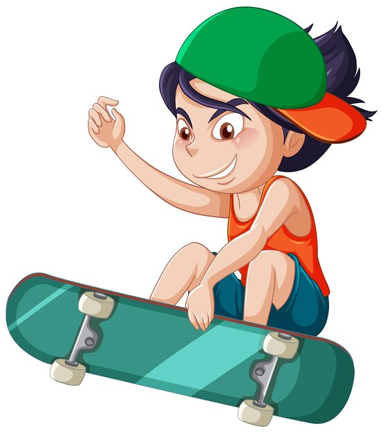 A boy playing skateboard on white background