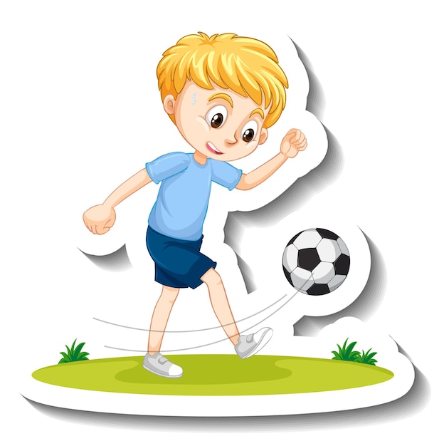 A boy playing soccer cartoon character sticker