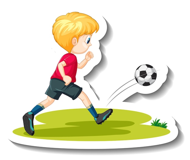 Free Vector a boy playing soccer cartoon character sticker