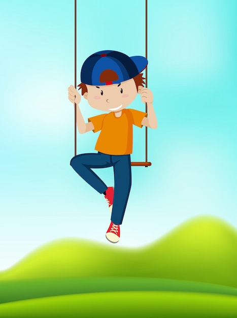 Free vector a boy playing on swing