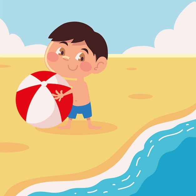 Free Vector boy playing with ball in beach