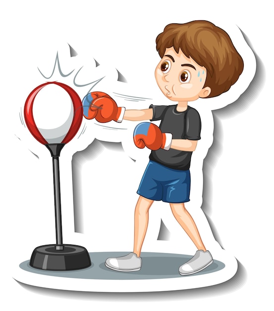 Free vector a boy punching cartoon character sticker