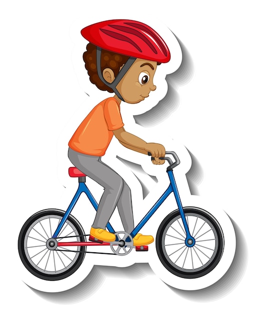 A boy riding a bicycle cartoon character sticker