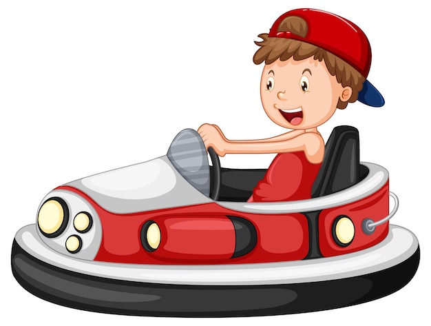 A boy riding bumper car cartoon