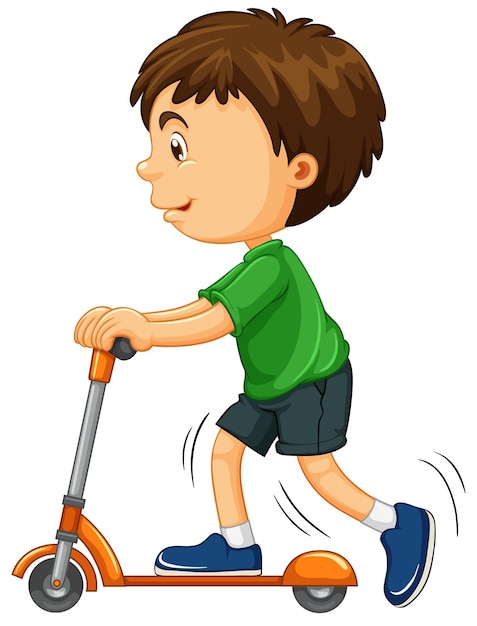 Boy riding on scooter