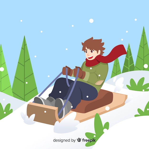 Free vector boy riding sleigh illustration