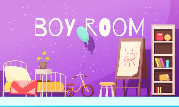 Free Vector boy room in violet color illustration