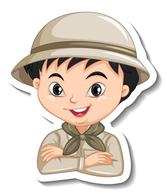 Boy in safari costume cartoon character sticker