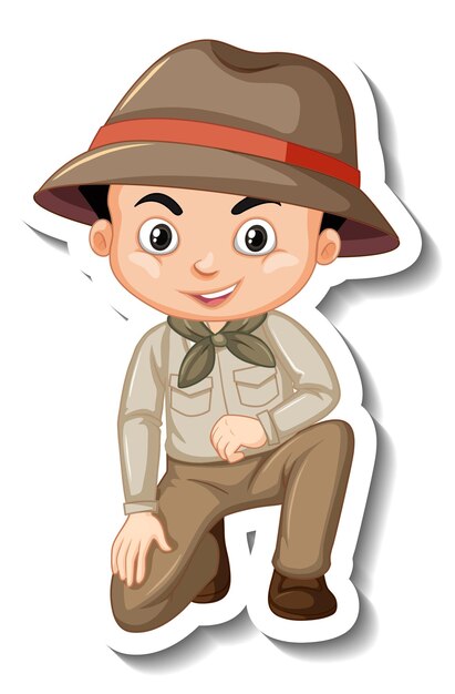 Boy in safari outfit cartoon character sticker