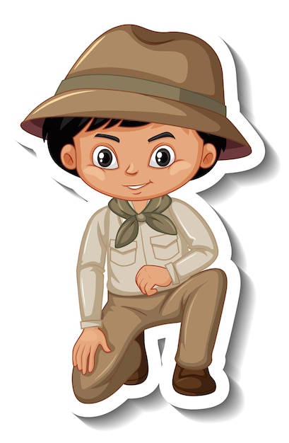 Boy in safari outfit cartoon character sticker