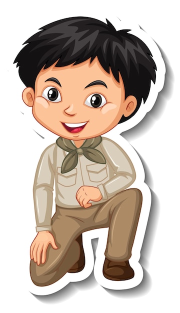 Boy in safari outfit cartoon character sticker