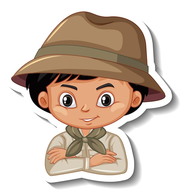 Boy in safari outfit cartoon character sticker