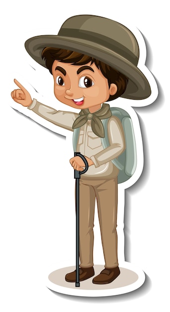 Boy in safari outfit cartoon character sticker