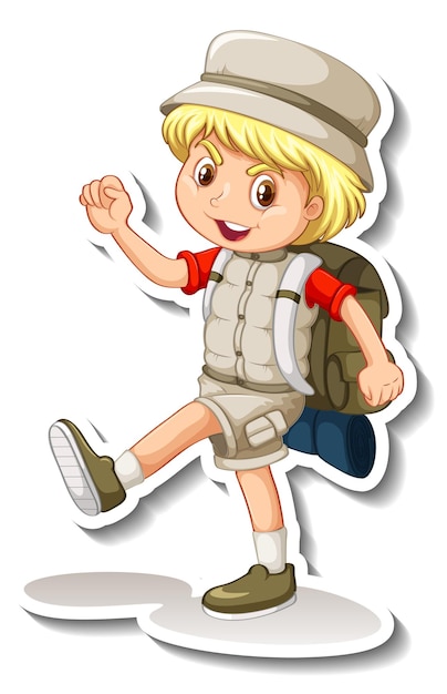 Boy in safari outfit cartoon character sticker