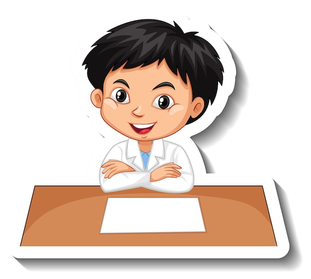 Free Vector boy in scientist outfit writing on empty desk