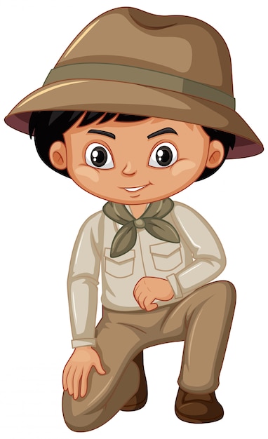 Boy in scout uniform on white