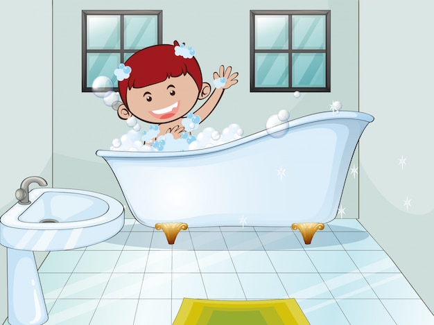 Boy taking bubble bath