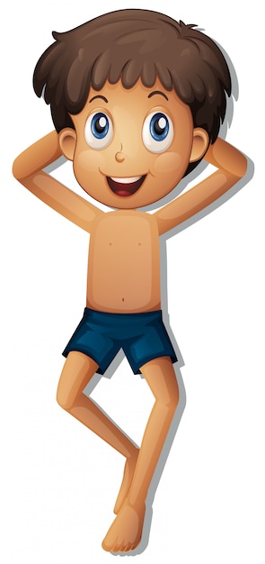 A boy tanning on white background