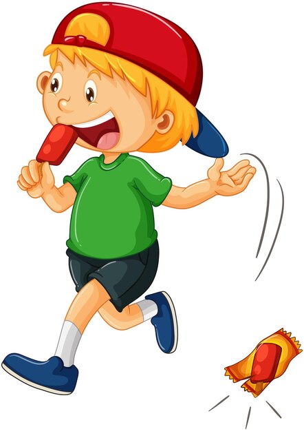 A boy throwing garbage on the ground cartoon character