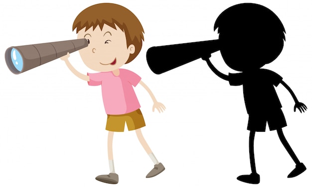 Free Vector boy using binoculars with its silhouette