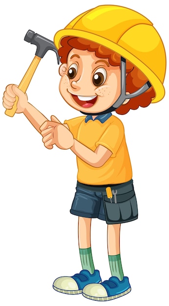 A boy wearing construction worker