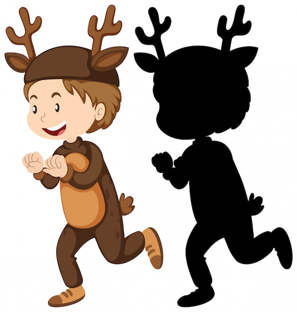 Free Vector boy wearing deer costume with its silhouette