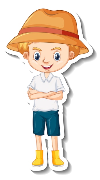 Free Vector a boy wearing gardener hat cartoon character sticker