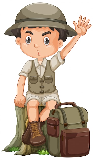 Boy wearing safari outfit on white background