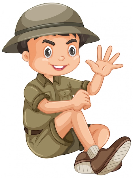 Boy wearing safari outfit on white