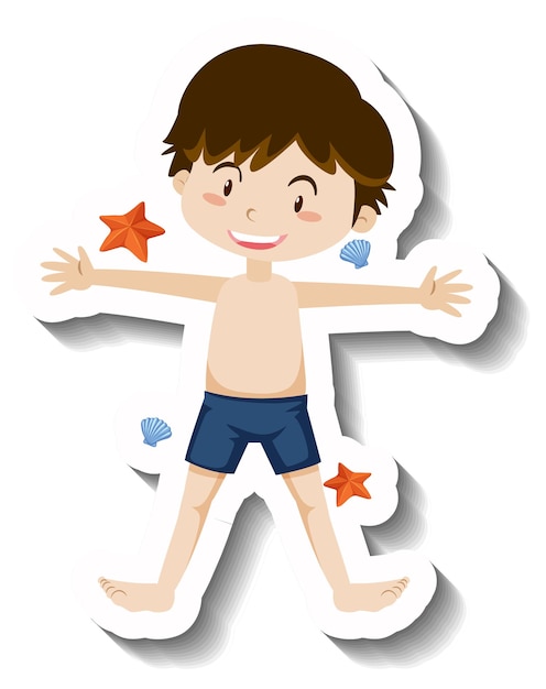 Free Vector a boy wearing swimming trunk scartoon sticker