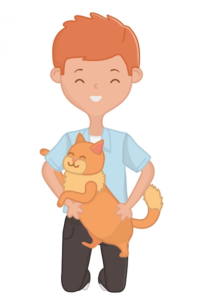 Free Vector boy with cat cartoon design