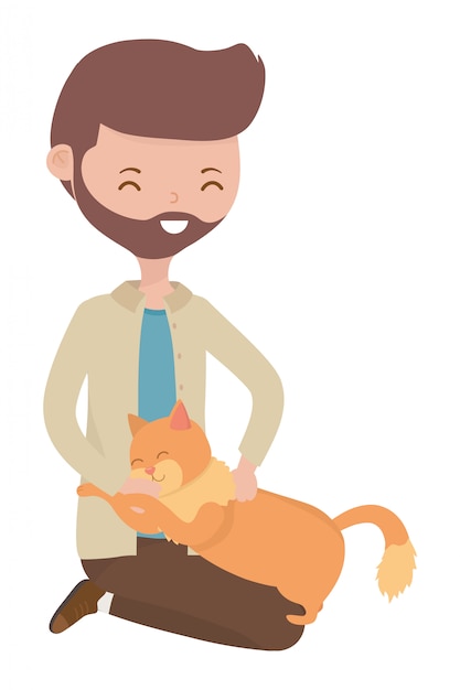 Free Vector boy with cat of cartoon 