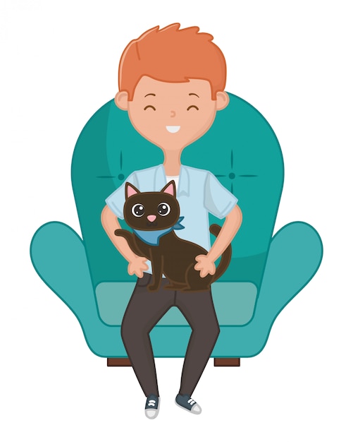 Free Vector boy with cat of cartoon 