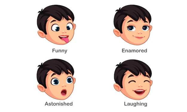 Free Vector boy with different facial expressions part 4