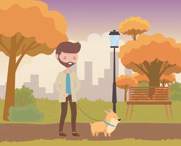 Free Vector boy with dog cartoon design