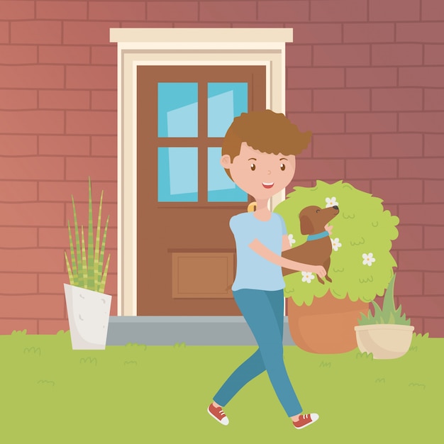 Free Vector boy with dog cartoon design