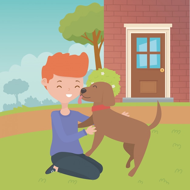 Boy with dog cartoon design